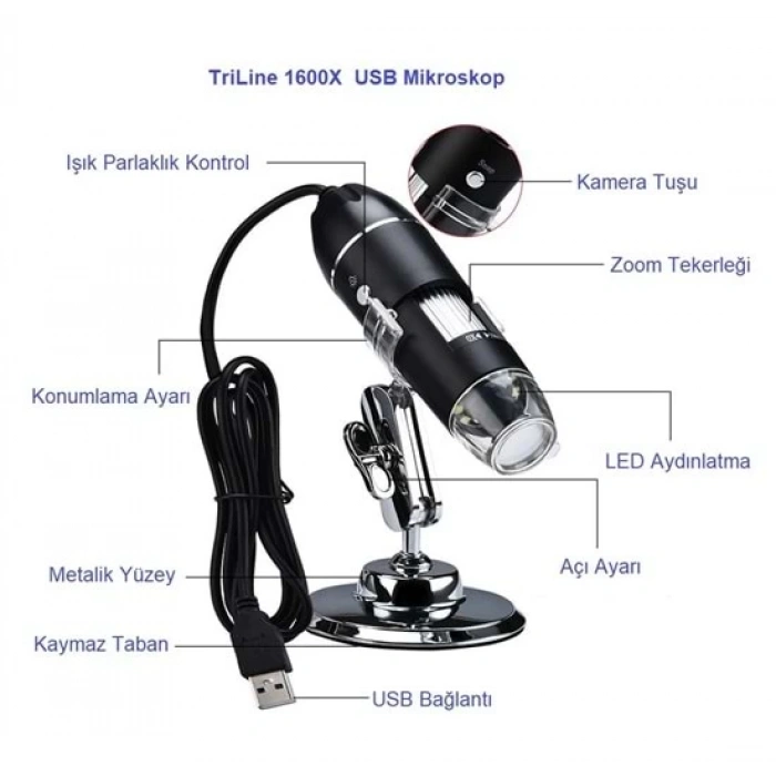 DailyTech 1600X Zoom 2MP USB Dijital Mikroskop 8 Ledli Kamera