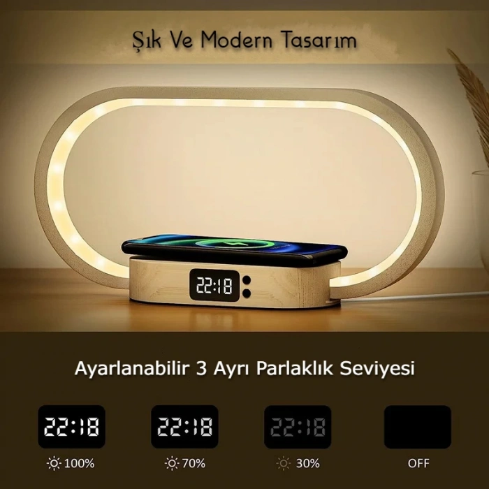 DailyTech Çok Fonksiyonlu Kablosuz Hızlı Şarj İstasyonu Standı Led Masa Gece Lambası