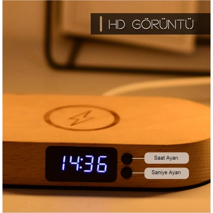 DailyTech Çok Fonksiyonlu Kablosuz Hızlı Şarj İstasyonu Standı Led Masa Gece Lambası