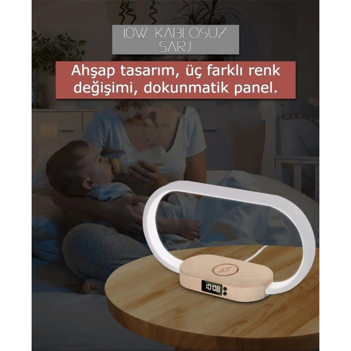 DailyTech Çok Fonksiyonlu Kablosuz Hızlı Şarj İstasyonu Standı Led Masa Gece Lambası