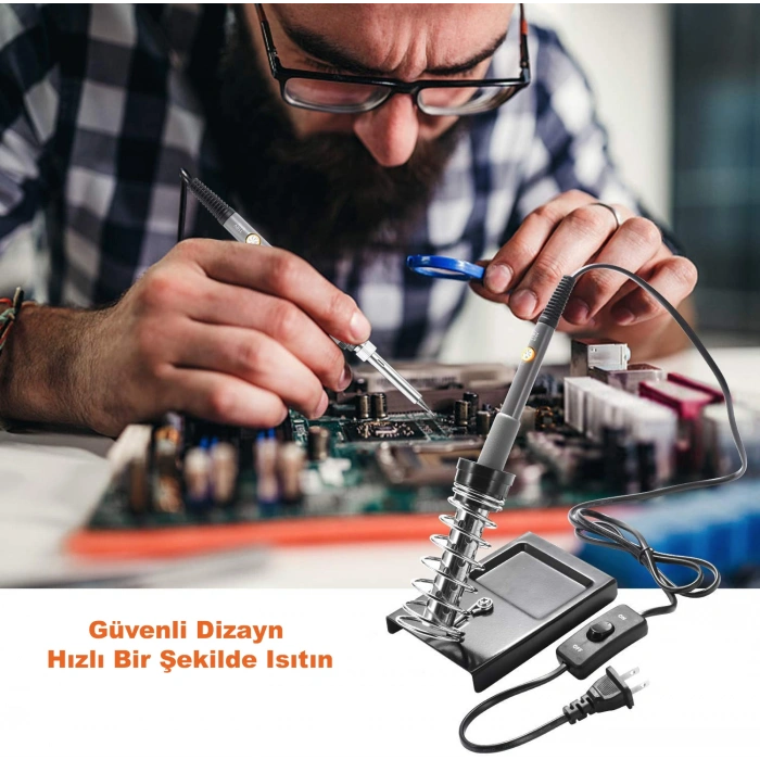 60W Havya Lehim Seti Multimetre Vakum Pompası Uç Seti Lehim Teli Cımbız Kılıf Elektronik Onarım Kiti