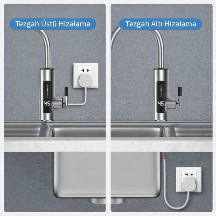 DailyTech 3000W Elektrikli Anında Su Isıtmalı Musluk Dijital Sıcaklık Göstergeli 360 Döner