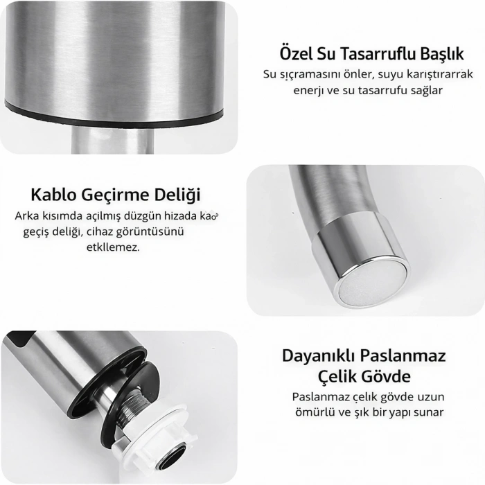 DailyTech 3000W Elektrikli Anında Su Isıtmalı Musluk Dijital Sıcaklık Göstergeli 360 Döner