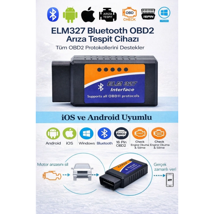DailyTech ELM327 V2.1 OBD2 Bluetooth Araç Arıza Tespit Cihazı