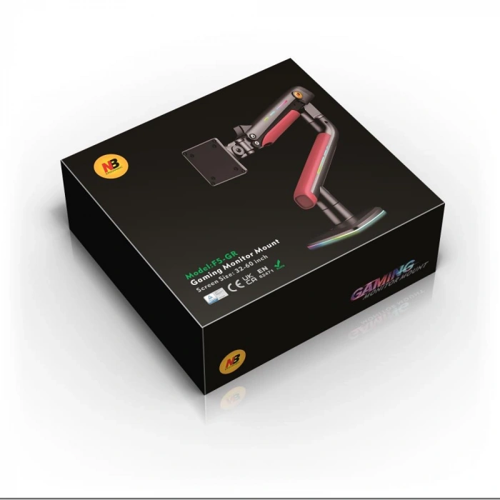 NB F5-GR Gaming Monitör Kolu 32-60 inç RGB Işıklı 2-20 KG Yüksek Taşıma Kapasiteli Profesyonel Monitör Askısı KIRMIZI