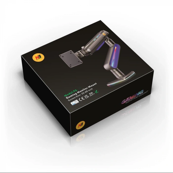 North Bayou NB F6 Gaming 32-60 inç Monitör Kolu 2-20 KG RGB Işıklı Yüksek Taşıma Kapasiteli Profesyonel Monitör Askısı