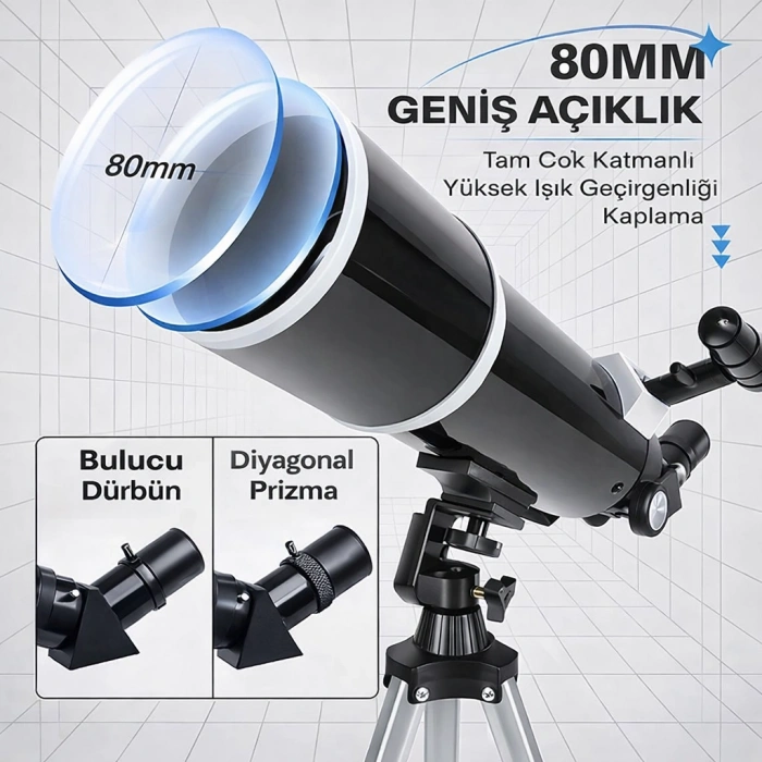 Dailytech 80mm Astronomi Teleskobu 600mm odak Kumandalı 3x Barlow Lens Setli Yetişkinler & Yeni başlayanlar