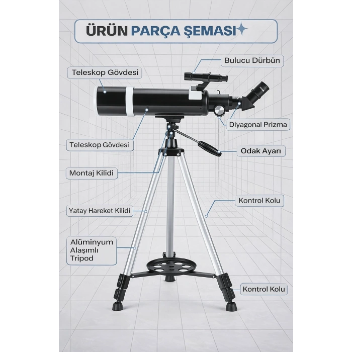 Dailytech 80mm Astronomi Teleskobu 600mm odak Kumandalı 3x Barlow Lens Setli Yetişkinler & Yeni başlayanlar