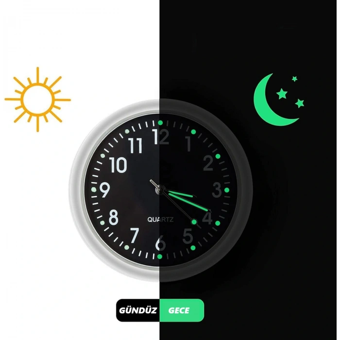 DailyTech Aydınlık Araç Araba Tekne Bisiklet İçin Mini Kuvars Saat - DailyTech - BEYAZ