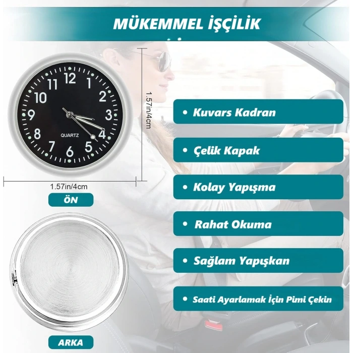 DailyTech Aydınlık Araç Araba Tekne Bisiklet İçin Mini Kuvars Saat - DailyTech - SİYAH