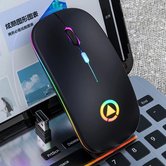 DailyTech Şarj Edilebilir Kablosuz Led Işıklı Sessiz Optic Mouse - SİYAH