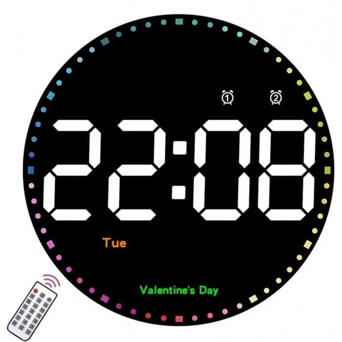DailyTech Yuvarlak Kumandalı Dijital 10 İnç Duvar Saati Parlaklık Çalar Saat Dekor İçin Masa Saat -