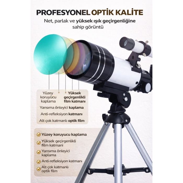 Profesyonel Astronomik Monoküler Teleskop Ay & Yıldız Gözlemi Eğitici Güçlü Optik Tripodlu Set