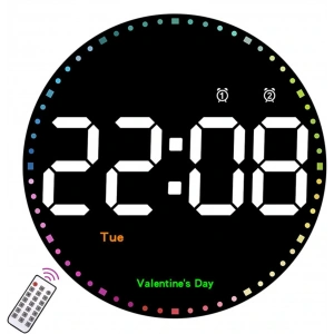 DailyTech Yuvarlak Kumandalı Dijital 10 İnç Duvar Saati Parlaklık Çalar Saat Dekor İçin Masa Saat -