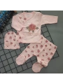 Gül Kanaviçe Çiçek Nakışlı 3lü Kız Bebek Takım Hastane Çıkışı