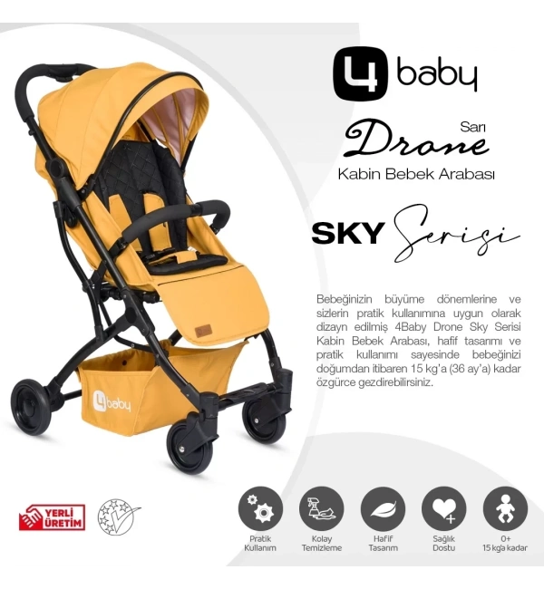 4 Baby AB-383 Drone Sky Sarı Kabin Tipi Bebek Arabası
