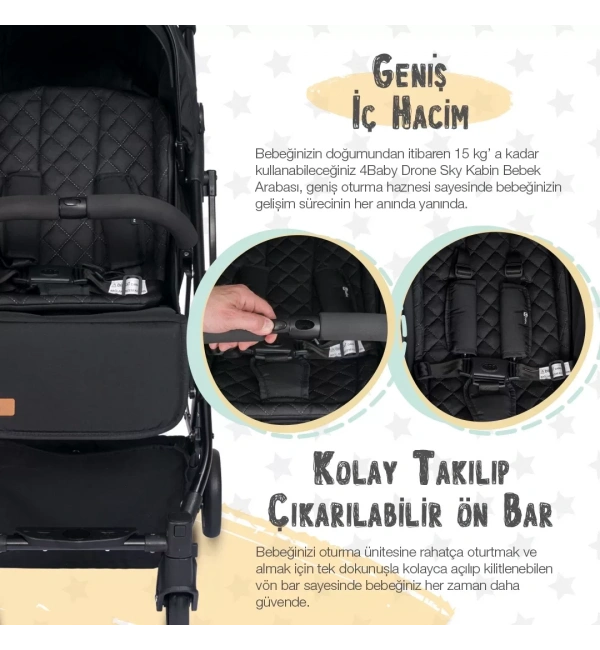 4 Baby AB-383 Drone Sky Siyah Kabin Tipi Bebek Arabası