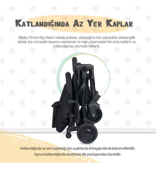 4 Baby AB-383 Drone Sky Siyah Kabin Tipi Bebek Arabası