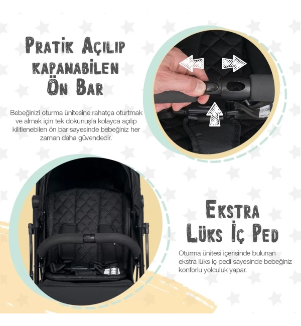 4 Baby AB-383 Drone Sky Siyah Kabin Tipi Bebek Arabası