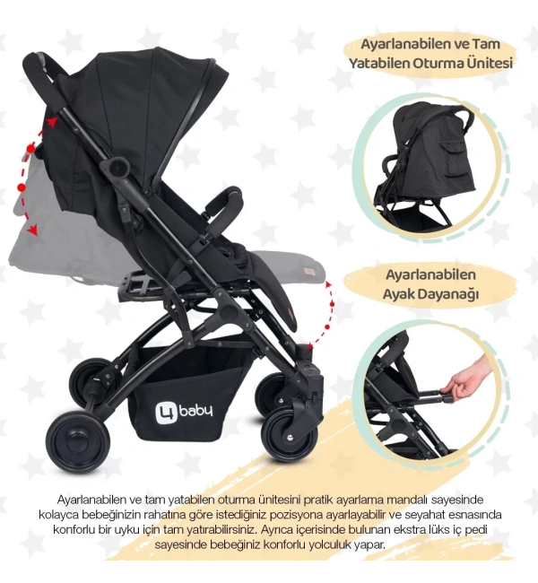 4 Baby AB-383 Drone Sky Siyah Kabin Tipi Bebek Arabası