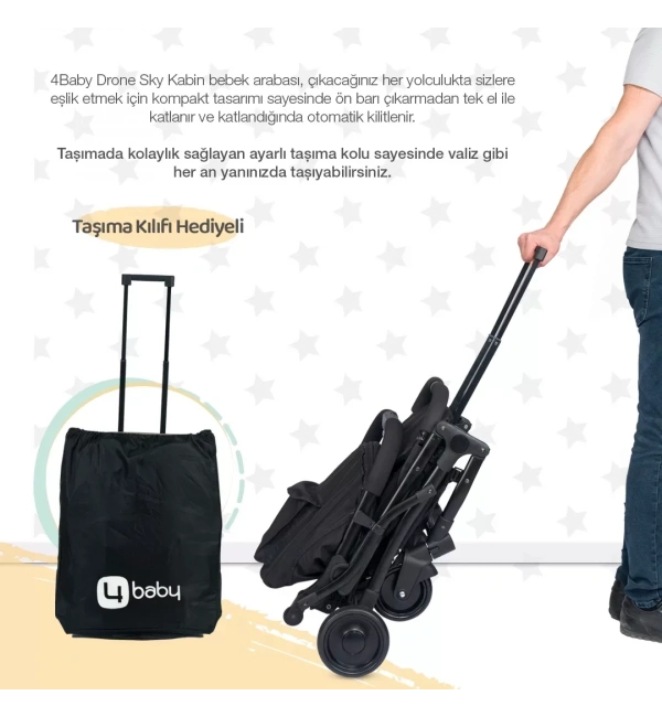 4 Baby AB-383 Drone Sky Siyah Kabin Tipi Bebek Arabası