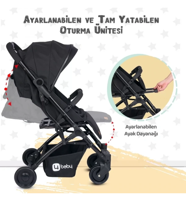 4 Baby AB-383 Drone Sky Siyah Kabin Tipi Bebek Arabası