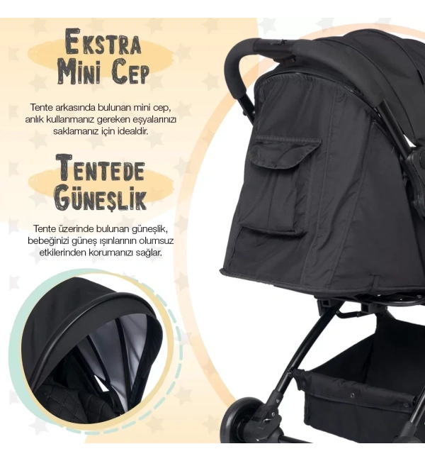4 Baby AB-383 Drone Sky Siyah Kabin Tipi Bebek Arabası