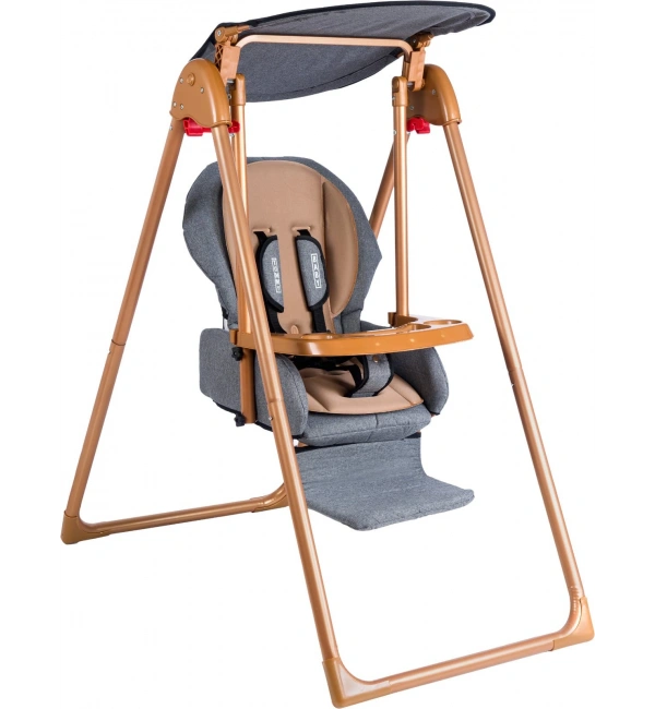 Babyklas Gold Mama Sandalyeli Bebek Salıncağı | Çok Fonksiyonlu Çocuk Salıncağı | Gri