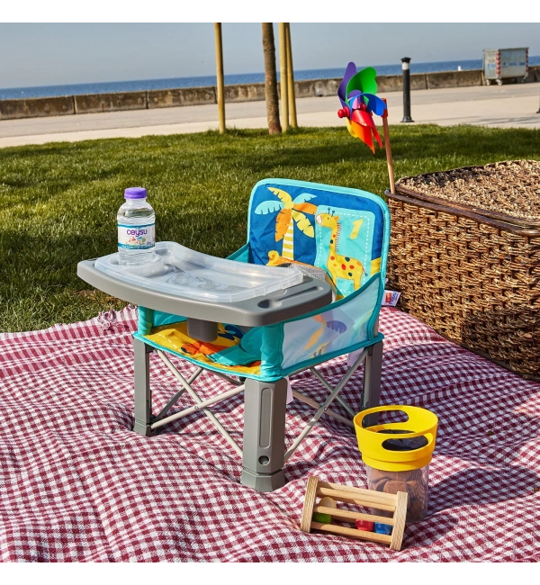 Picnic Portatif Mama Sandalyesi Yükselticili Katlanabilir Bebek Sandalyesi - Zürafa