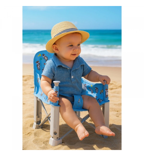 Picnic Portatif Mama Sandalyesi Yükselticili Katlanabilir Bebek Sandalyesi - Su Samuru