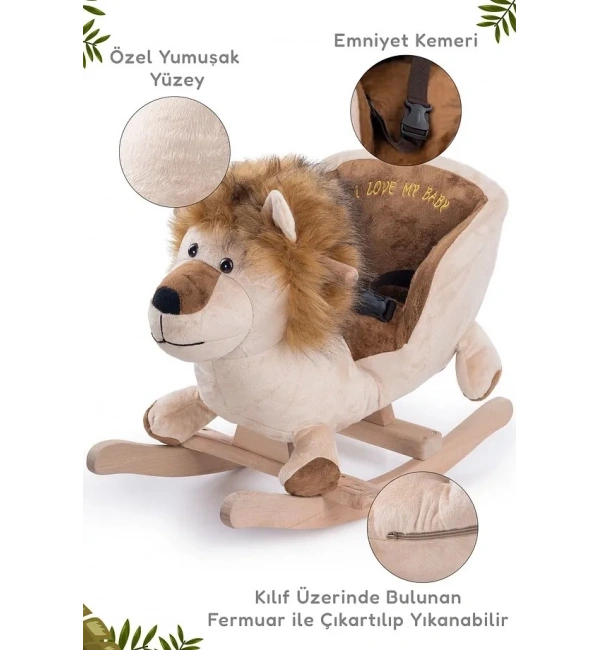 Ahşap Ayaklı Peluş Oyuncak Sallanan Aslan