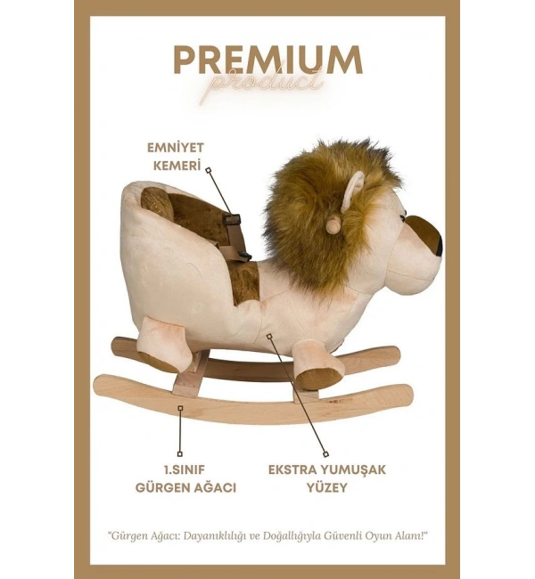 Ahşap Ayaklı Peluş Oyuncak Sallanan Aslan