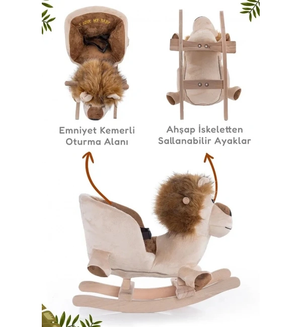 Ahşap Ayaklı Peluş Oyuncak Sallanan Aslan