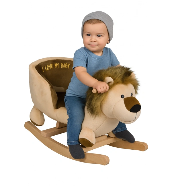 Ahşap Ayaklı Peluş Oyuncak Sallanan Aslan