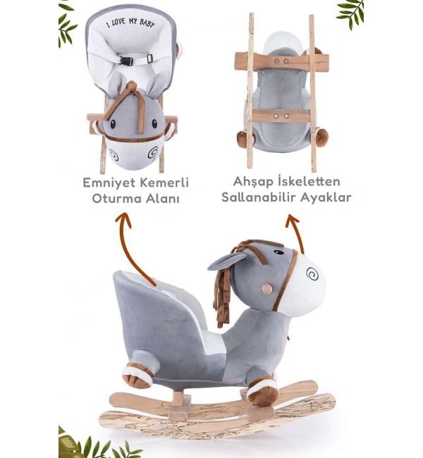 Ahşap Ayaklı Peluş Oyuncak Sallanan Eşek