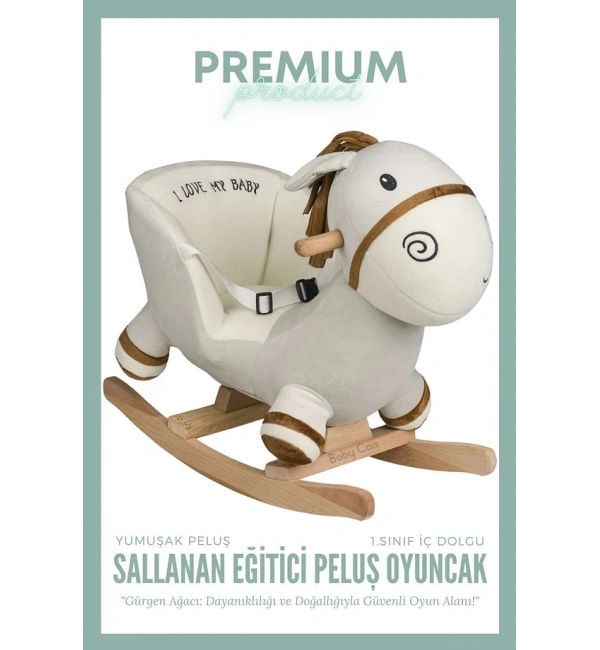 Ahşap Ayaklı Peluş Oyuncak Sallanan Eşek | Krem