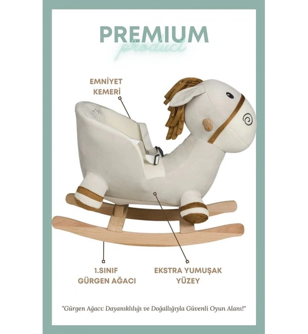 Ahşap Ayaklı Peluş Oyuncak Sallanan Eşek | Krem