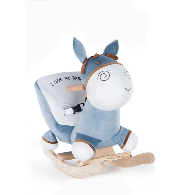 Ahşap Ayaklı Peluş Oyuncak Sallanan Eşek | Mavi