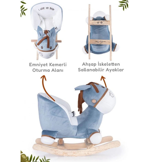 Ahşap Ayaklı Peluş Oyuncak Sallanan Eşek | Mavi