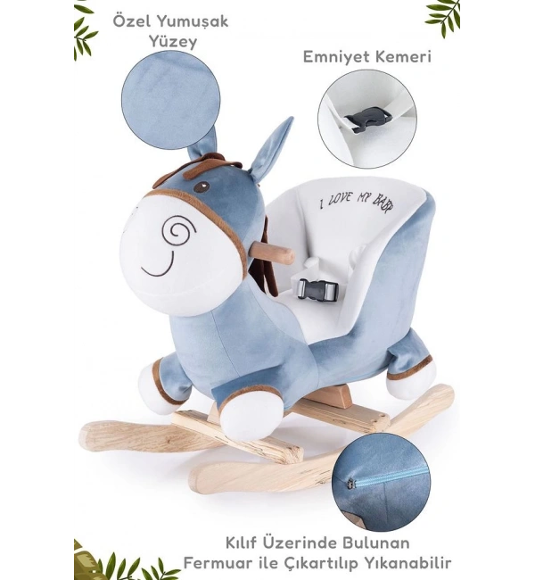 Ahşap Ayaklı Peluş Oyuncak Sallanan Eşek | Mavi