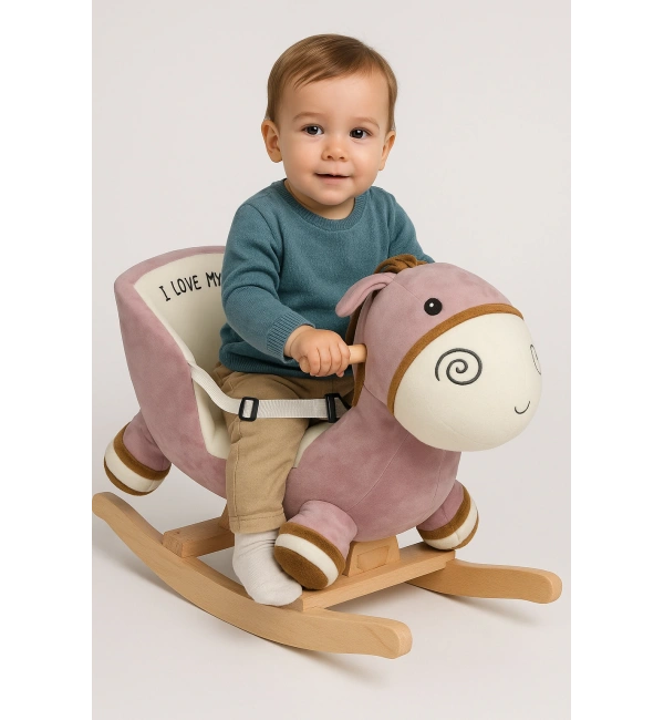 Ahşap Ayaklı Peluş Oyuncak Sallanan Eşek | Pudra