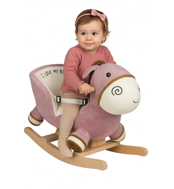 Ahşap Ayaklı Peluş Oyuncak Sallanan Eşek | Pudra