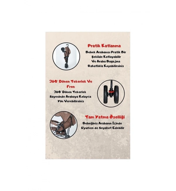 Aldeba Tam Yatar Baston Puset Bebek Arabası | Gri
