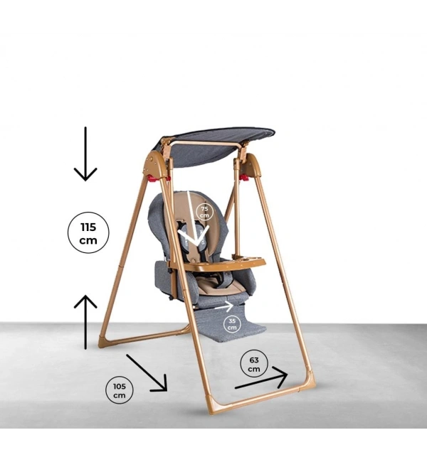 Babyklas Gold Mama Sandalyeli Bebek Salıncağı | Çok Fonksiyonlu Çocuk Salıncağı | Gri