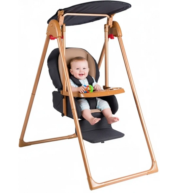 Babyklas Gold Mama Sandalyeli Bebek Salıncağı | Çok Fonksiyonlu Çocuk Salıncağı | Antrasit