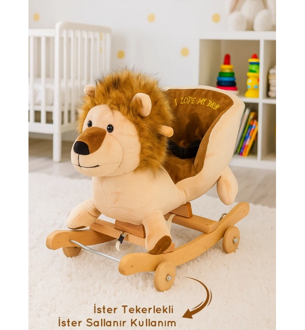 Babyklas Tekerlekli ve Sallanan Peluş Aslan Oyuncak