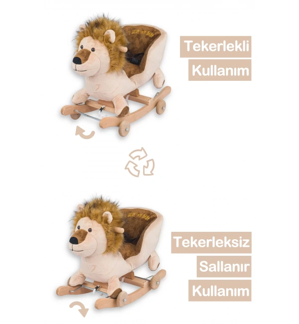 Babyklas Tekerlekli ve Sallanan Peluş Aslan Oyuncak