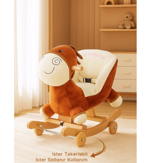 Babyklas Tekerlekli ve Sallanan Peluş Eşek Oyuncak | Kahve