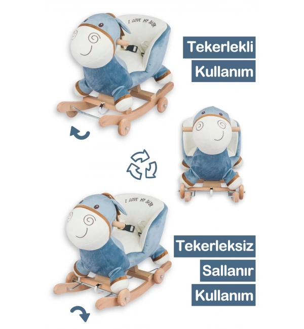 Babyklas Tekerlekli ve Sallanan Peluş Eşek Oyuncak | Mavi