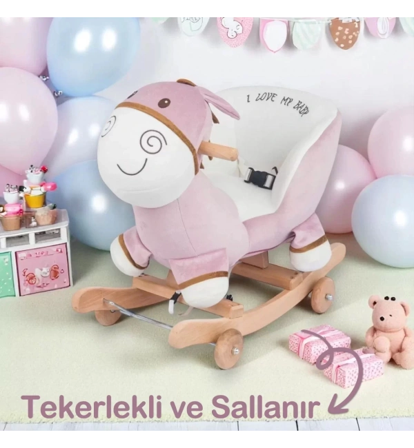 Babyklas Tekerlekli ve Sallanan Peluş Eşek Oyuncak | Pembe